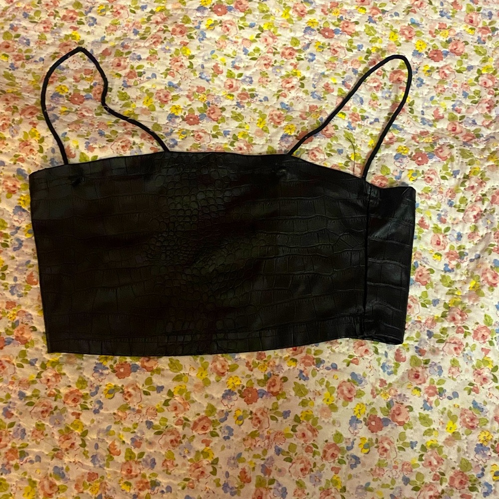 Leather Black Crop Top